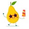 Kawaii cute yellow pear fruit character in sunglasses star in the hands of a colorful ice cream. Logo, template, design