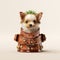 Kawaii Dog In Leather Jacket With Cactus - Handmade Pottery Design
