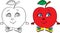 Before and after kawaii drawing of a cute little apple, happy, with shoes, in color and contour, for children`s coloring book