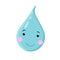 Kawaii drop of blue water.  happily smiling character with pink cheeks.