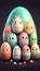 Kawaii Easter eggs depicts adorable and charming eggs, evoking a cute and playful ambiance for the holiday