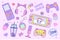 Kawaii elements set for Gamer Girl. 90s Game cute vector illustration