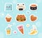 Kawaii Food with Tasty Meal with Cute Faces Vector Sticker Set