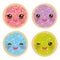 Kawaii Frosted sugar cookies, Italian Freshly baked biscuit with pink frosting and colorful sprinkles. Bright colors pink purple g