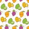 Kawaii fruit seamless pattern with grape, star fruit, kiwi etc