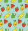 Kawaii fruit seamless pattern with lemon, strawberry etc