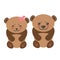 Kawaii funny brown bears girl and boy white muzzle