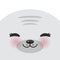 Kawaii funny gray seal muzzle with pink cheeks and winking eyes on white background. Vector