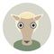Kawaii funny little sheep, portrait, face on Gray round background. Card banner design Nursery decor trend of the season,