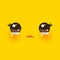 Kawaii funny muzzle with pink cheeks and big eyes Cute Cartoon Crying Face on yellow orange background. Vector