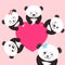 Kawaii funny panda white muzzle with pink cheeks and big black eyes.