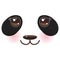 Kawaii funny panda white muzzle with pink cheeks and big black eyes on white background. Vector