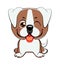 Kawaii funny puppy animal white muzzle with pink cheeks and winking eyes.