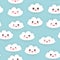 Kawaii funny white clouds set, muzzle with pink