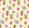 Kawaii gardening with fruit and vegetables seamless background