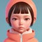 kawaii girl with a confident expression, her chin held high and a self - assured look on her face digital character