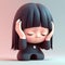 kawaii girl with a frustrated expression, her eyes closed and her head in her hands digital character avatar AI