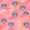 Kawaii grey otters head. Funny Seamless pattern, pink waves background. Can be used for fabrics, wallpapers, websites. Vector