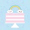 Kawaii Happy Birthday Sweet strawberry pink cake, white cream, clouds, rainbow, banner