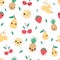 Kawaii happy fruit seamless pattern vector.