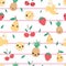 Kawaii happy fruit seamless pattern vector