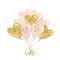 Kawaii heart balloons brunch. Girly. Gold glitter, pastel pink and beige colors. For Valentines day, birthday, baby shower,