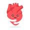 Kawaii heart loving self cartoon. Cheerful red heart joyfully hugs himself with his hands.