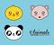 Kawaii hedgehog, chicken and panda icon. Vector graphic