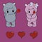 Kawaii hippo girl and boy holding a red rosse valentine couple