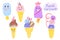 Kawaii Ice Creams Illustration. Suitable For Sticker, Logo, Icon, etc. Vector EPS 10.