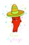 Kawaii illustration of a cute pepper wearing a big hat with lettering.Cinco de Mayo Holiday