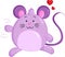 Kawaii illustration of round mouse, waving at you, with hearts, in color, for children`s book, or Valentine`s Day card