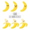 Kawaii isolated banana template. Cute illustration of an banana`s friendliness. Hand made adorable background art. Vegetable wallp