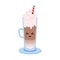 Kawaii Late or cappuccino coffee. Cute cafe drinks. Vector coffee cups with happy face.