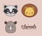 Kawaii lion, raccoon and rhino icon. Vector graphic