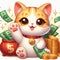 Kawaii lucky cat and money on isolate background. Lucky money charm wallpaper