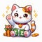 Kawaii lucky cat and money on isolate background. Lucky money charm wallpaper