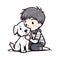 Kawaii Manga Style Cartoon Boy With White Dog - Playful Innocence