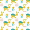 Kawaii Monsters seamless pattern, cute baby fantastic animals background. Hand drawn, cartoon illustration vector