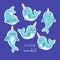 Kawaii narwhal sticker collection, cute baby whale set
