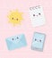 Kawaii notepad smartphone envelope and sun character cartoon