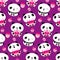 Kawaii panda birthday vector seamless pattern background. Cute backdrop with laughing cartoon bears holding cakes