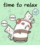 Kawaii panda and cats are relaxing