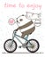 Kawaii panda is riding a bicycle with a cat