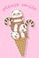 Kawaii pandas on ice cream cone
