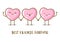 Kawaii pink hearts holding hands isolated on white background Vector characters for Valentines day cute greeting card design