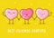 Kawaii pink hearts holding hands on yellow background Vector characters for Valentines day cute greeting card design