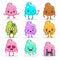 Kawaii poo emoji stickers colorful set.