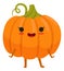 Kawaii pumpkin with happy face. Autumn holiday mascot