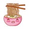 Kawaii ramen soup noodles chopsticks cartoon, sushi and rolls